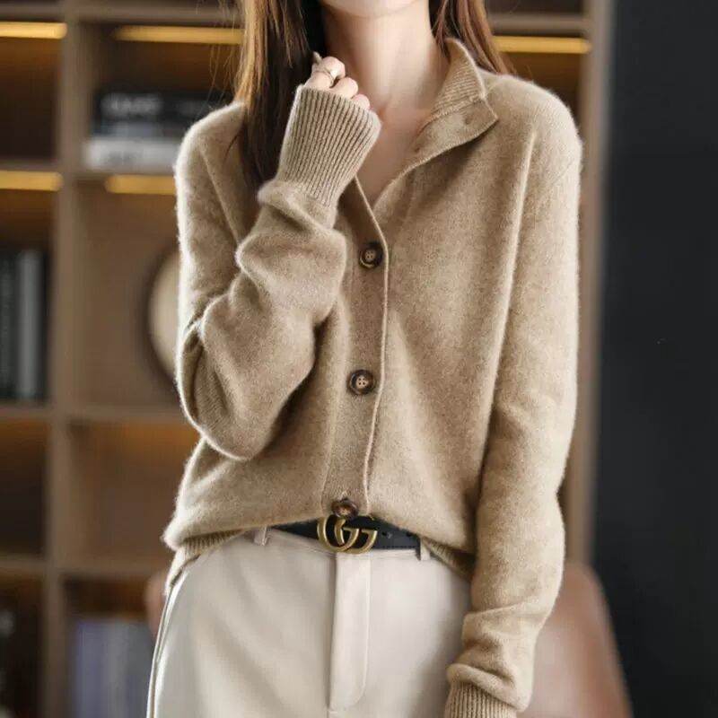 Cardigan rétro à col montant, tricoté, coupe courte - ElyGlam