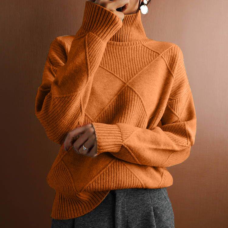 Pull à col haut chaud et ample, tricoté - ElyGlam