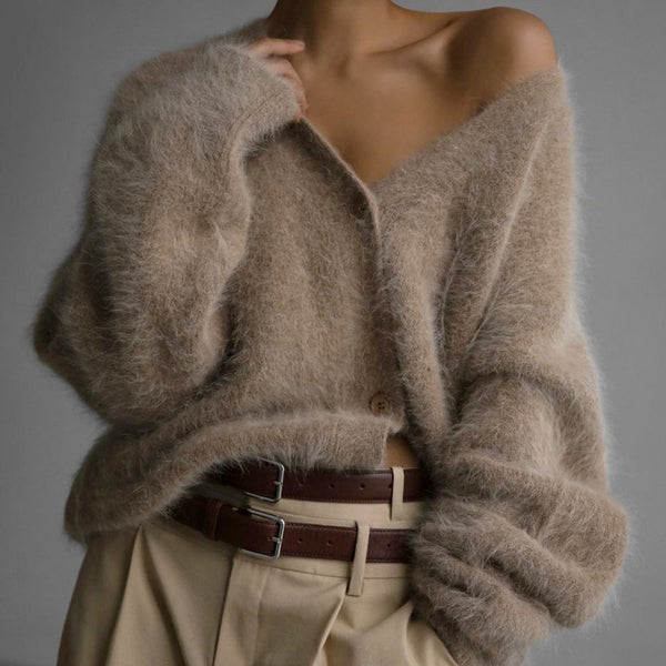 Cardigan Femme Col V Boutonné | Gilet Tricoté Ample Automne Hiver