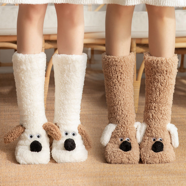 Cute Dog Floor Socks - Warm Non-Slip Plush Socks for Women Winter