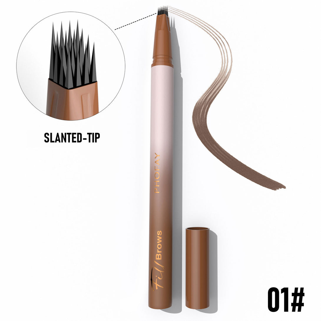 Eyebrow pen with slanted tip and visible color swatch on a white background