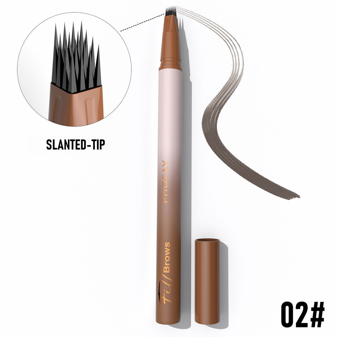 Eyebrow pen with slanted tip and visible stroke on a white background