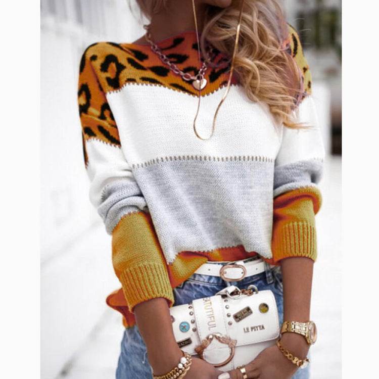 Pull Léopard Bicolore à Col Rond - ElyGlam