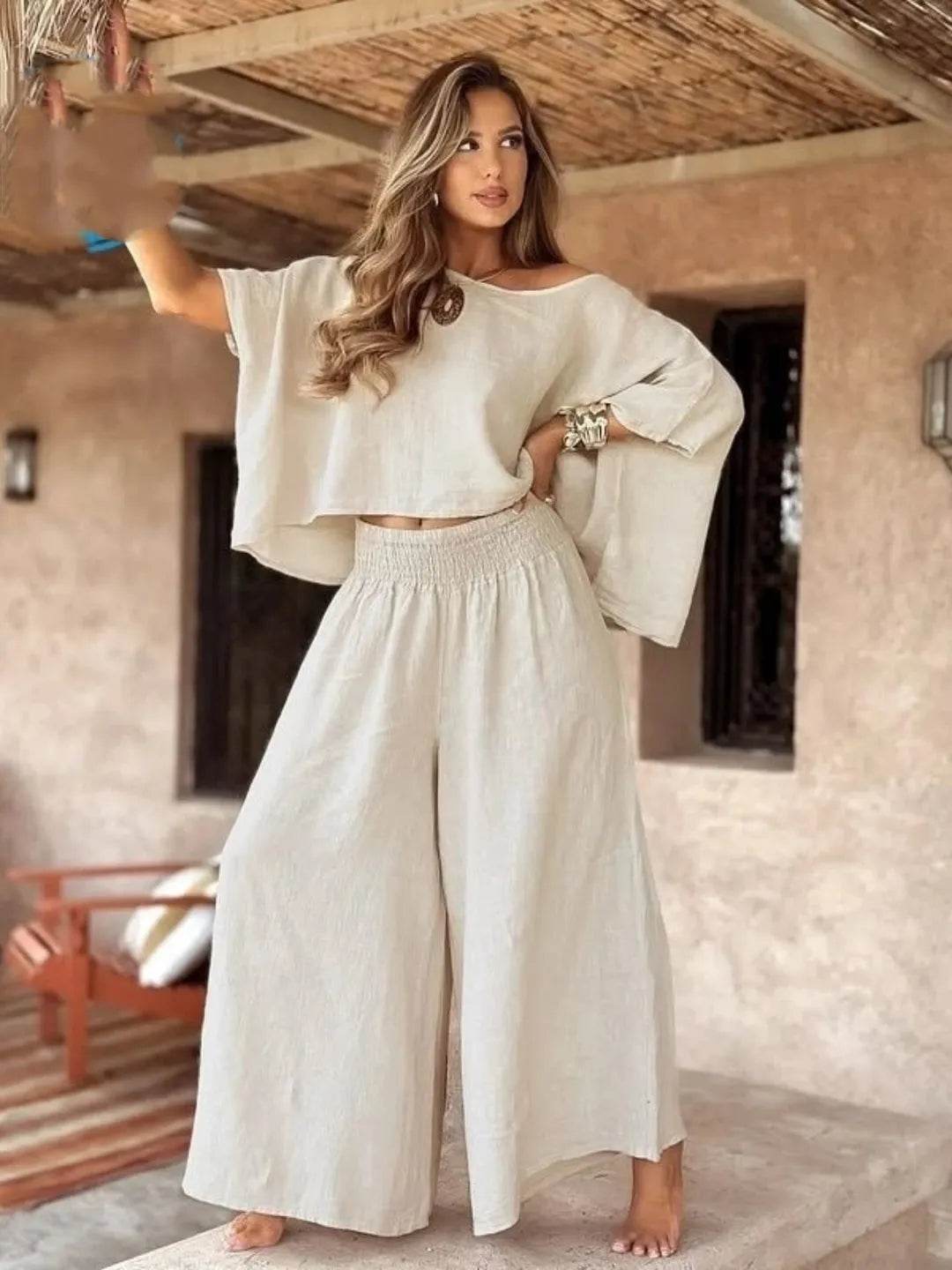 CozyLuxe 2-Piece Set – Flowy Summer Outfit for Effortless Chic - ElyGlam