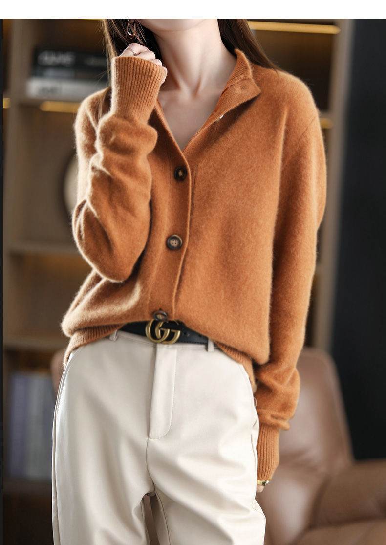 Cardigan rétro à col montant, tricoté, coupe courte - ElyGlam
