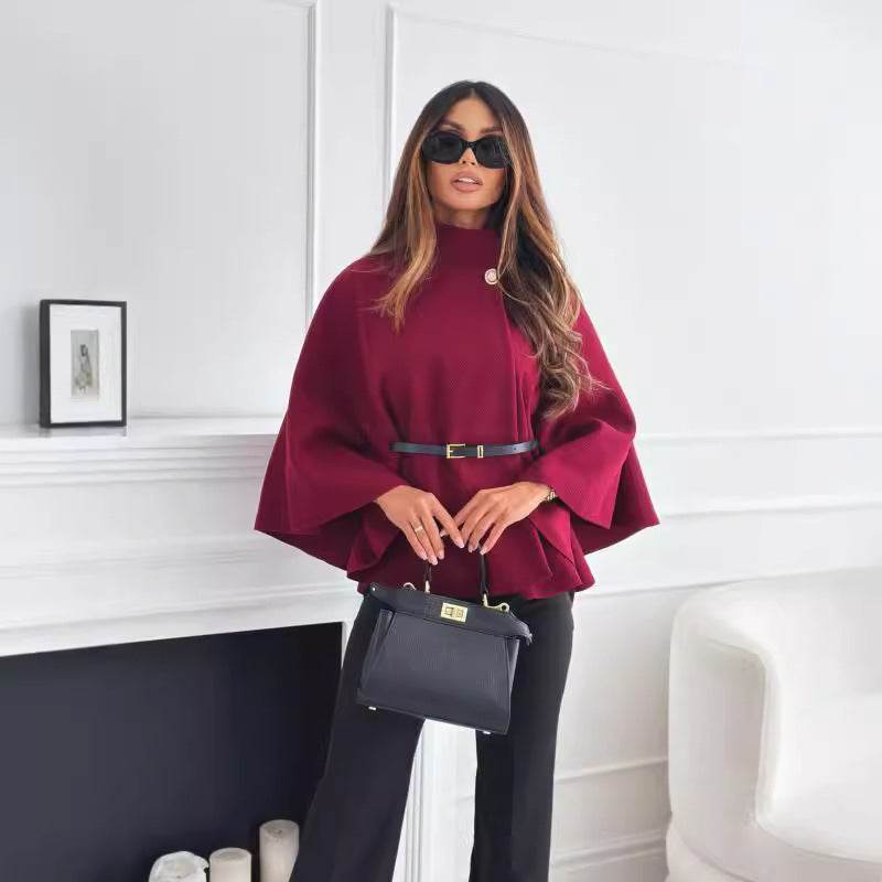 Cape à Col Montant avec Ceinture - ElyGlam