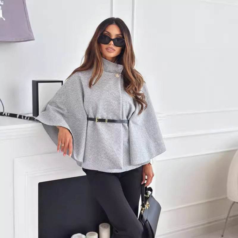 Cape à Col Montant avec Ceinture - ElyGlam