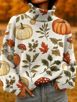 Women's Christmas Turtleneck Sweater | Festive Holiday Printed Pullover