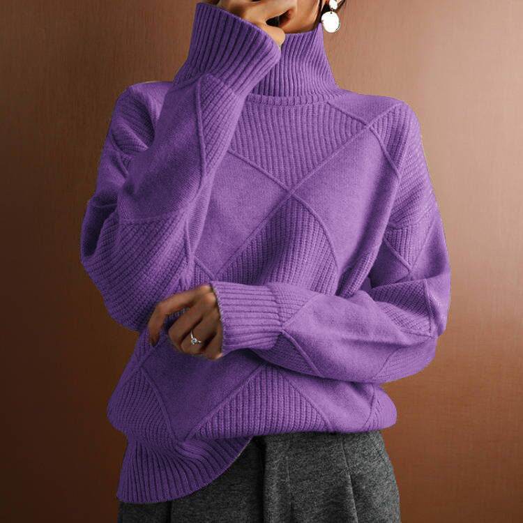 Pull à col haut chaud et ample, tricoté - ElyGlam