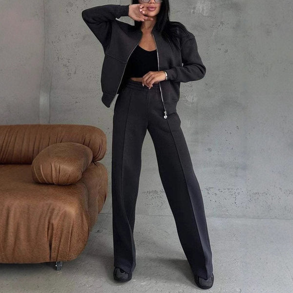 Ensemble Sport Chic mit Fermeture Éclair und Pantalon Large