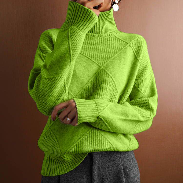 Pull à col haut chaud et ample, tricoté - ElyGlam