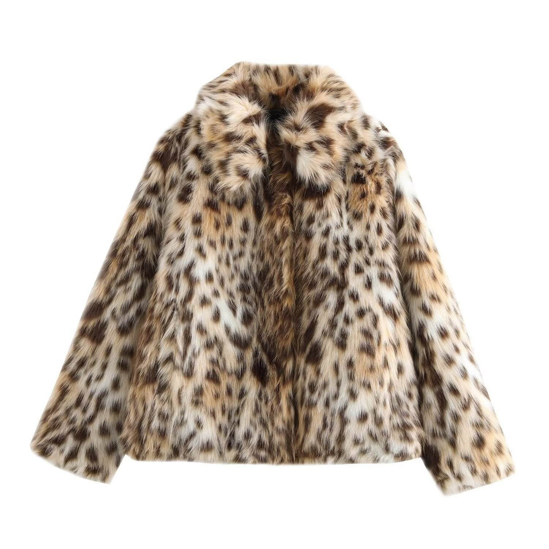 Manteau Court en Fourrure à Motif Léopard - ElyGlam