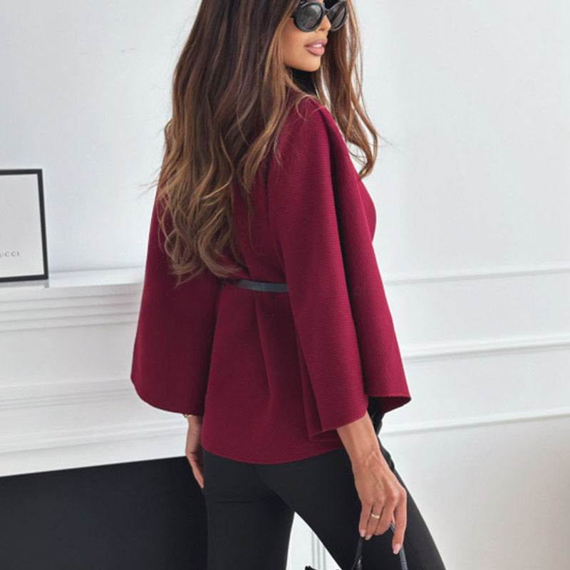Cape à Col Montant avec Ceinture - ElyGlam