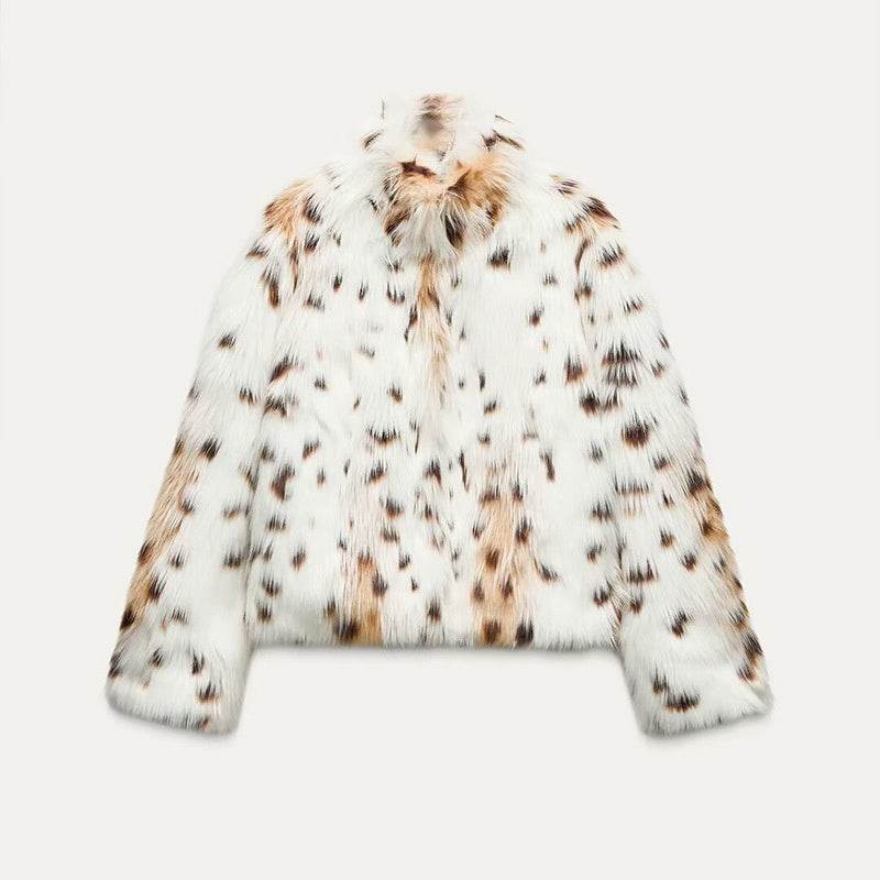 Manteau Court en Fourrure à Motif Léopard - ElyGlam