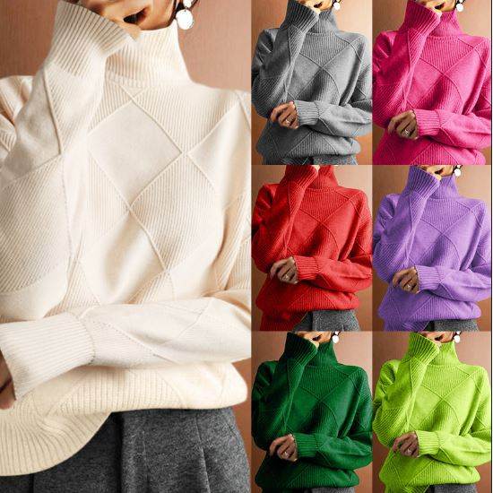 Pull à col haut chaud et ample, tricoté - ElyGlam