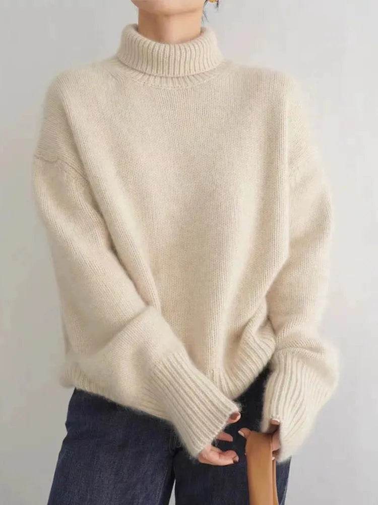 Pull Col Roulé Oversize en Cachemire - ElyGlam