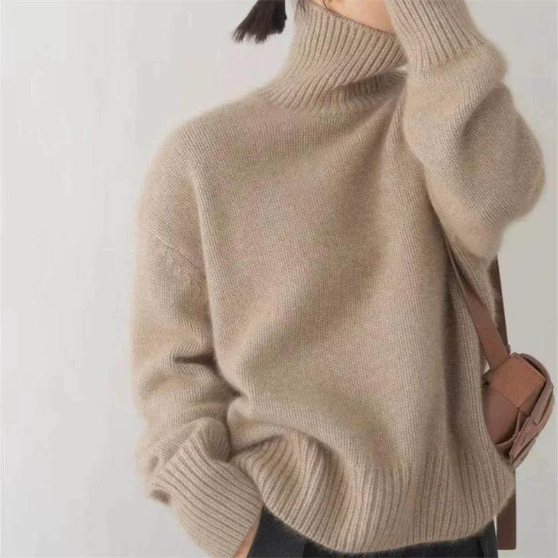 Pull Col Roulé Oversize en Cachemire - ElyGlam