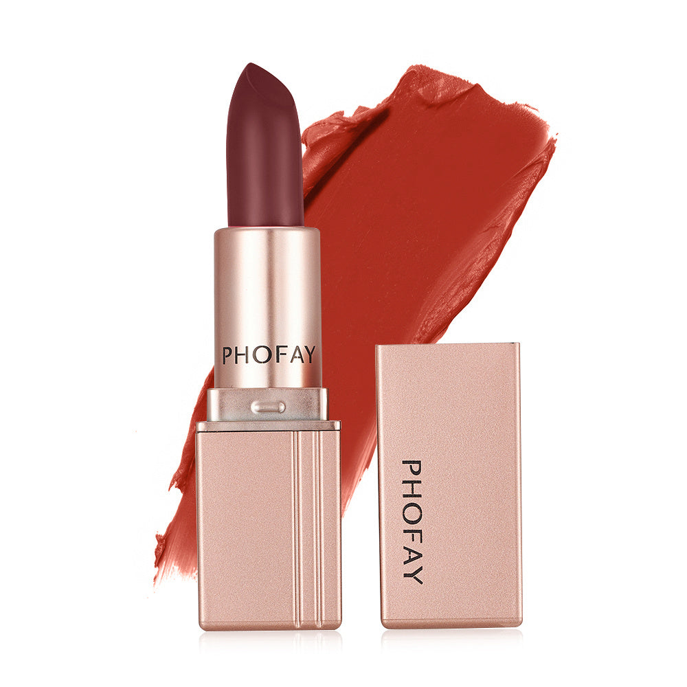 Lipstick with pink case and 'PHOFAY' branding on a white background