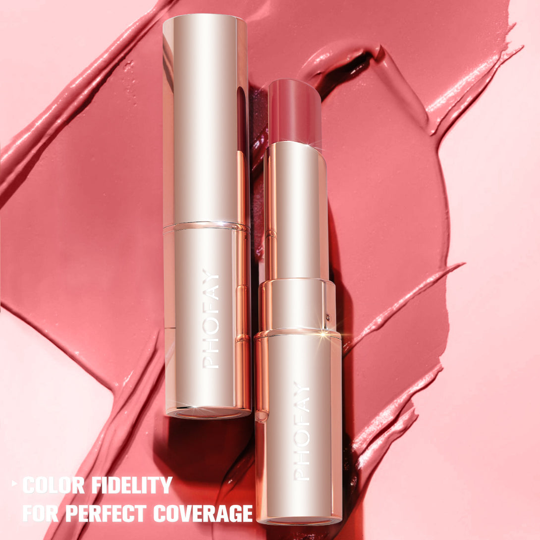 Two lipsticks with 'PROTAG' branding on a pink background