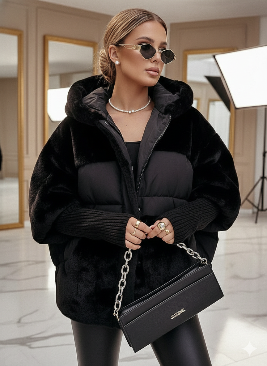 Women's cozy bomber jacket with hood padded winter coat
