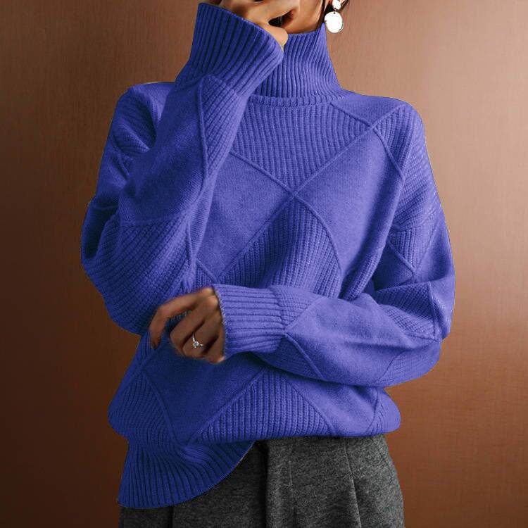 Pull à col haut chaud et ample, tricoté - ElyGlam