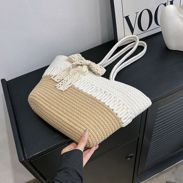 CELINA – Two-Tone Woven Luxe Tote