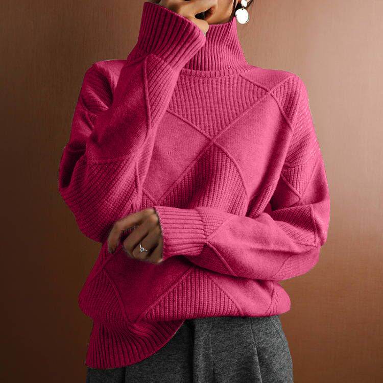 Pull à col haut chaud et ample, tricoté - ElyGlam