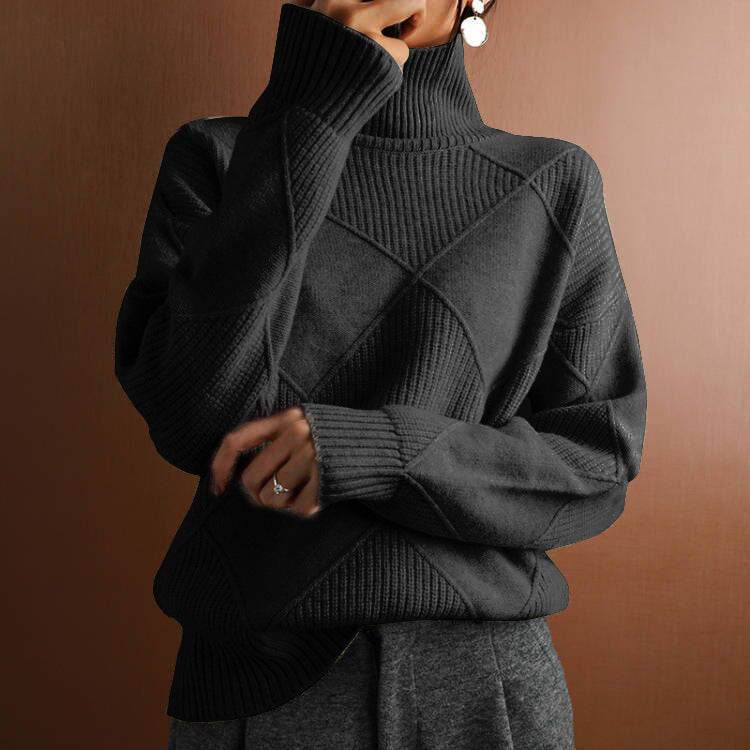Pull à col haut chaud et ample, tricoté - ElyGlam