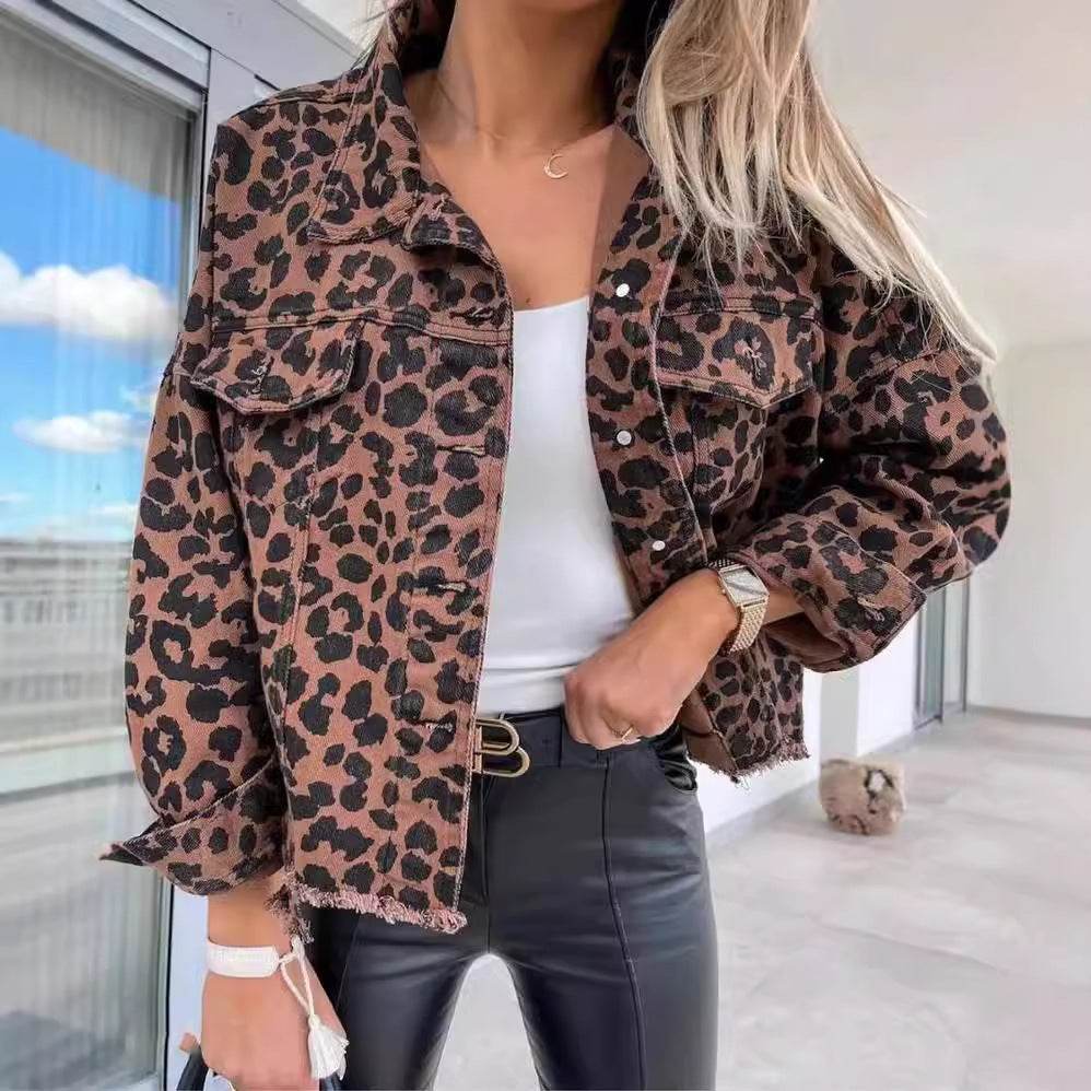 Veste Léopard en Denim Chic - ElyGlam