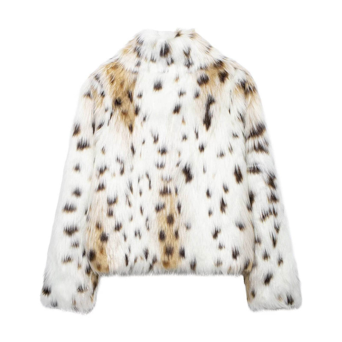 Manteau Court en Fourrure à Motif Léopard - ElyGlam