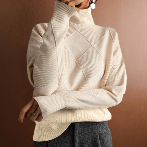 Pull à col haut chaud et ample, tricoté - ElyGlam