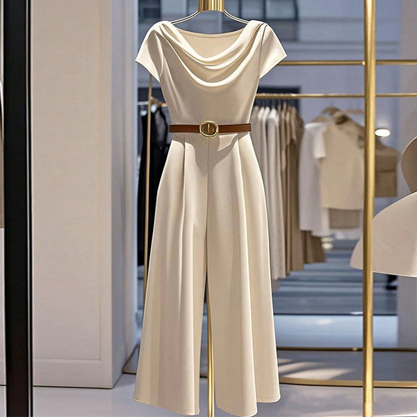 Women's Elegant Satin Jumpsuit - European Style Wide Leg Formal Jumpsuit