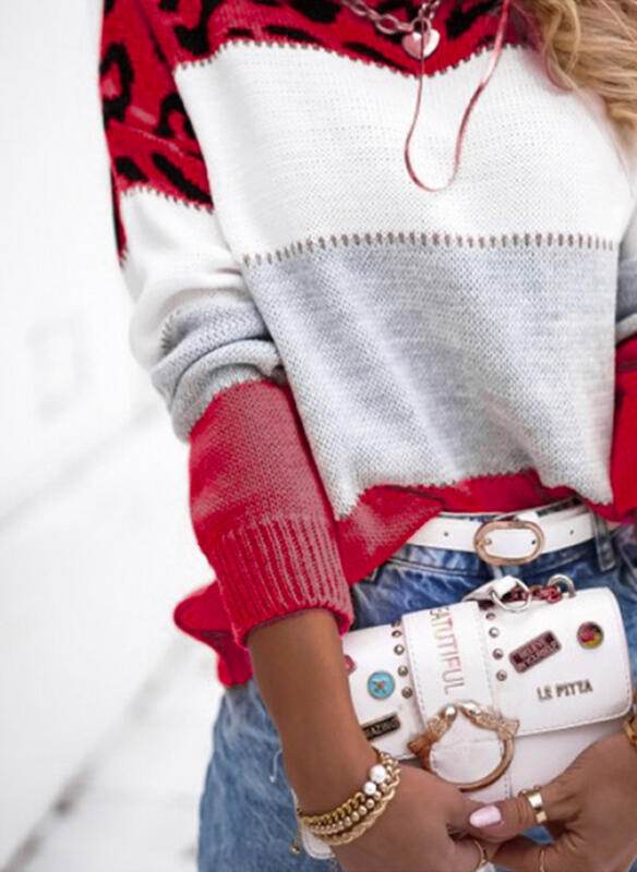Pull Léopard Bicolore à Col Rond - ElyGlam