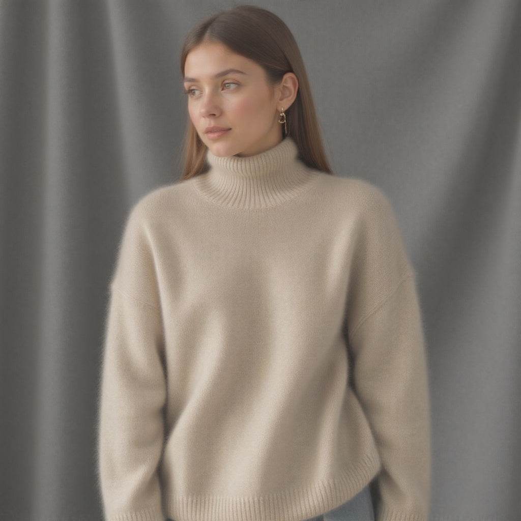 Pull Col Roulé Oversize en Cachemire - ElyGlam