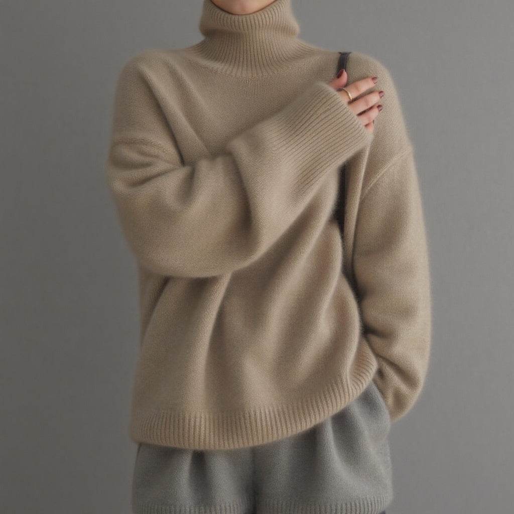 Pull Col Roulé Oversize en Cachemire - ElyGlam