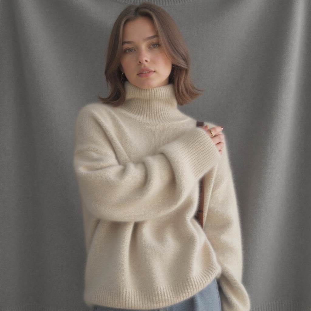Pull Col Roulé Oversize en Cachemire - ElyGlam