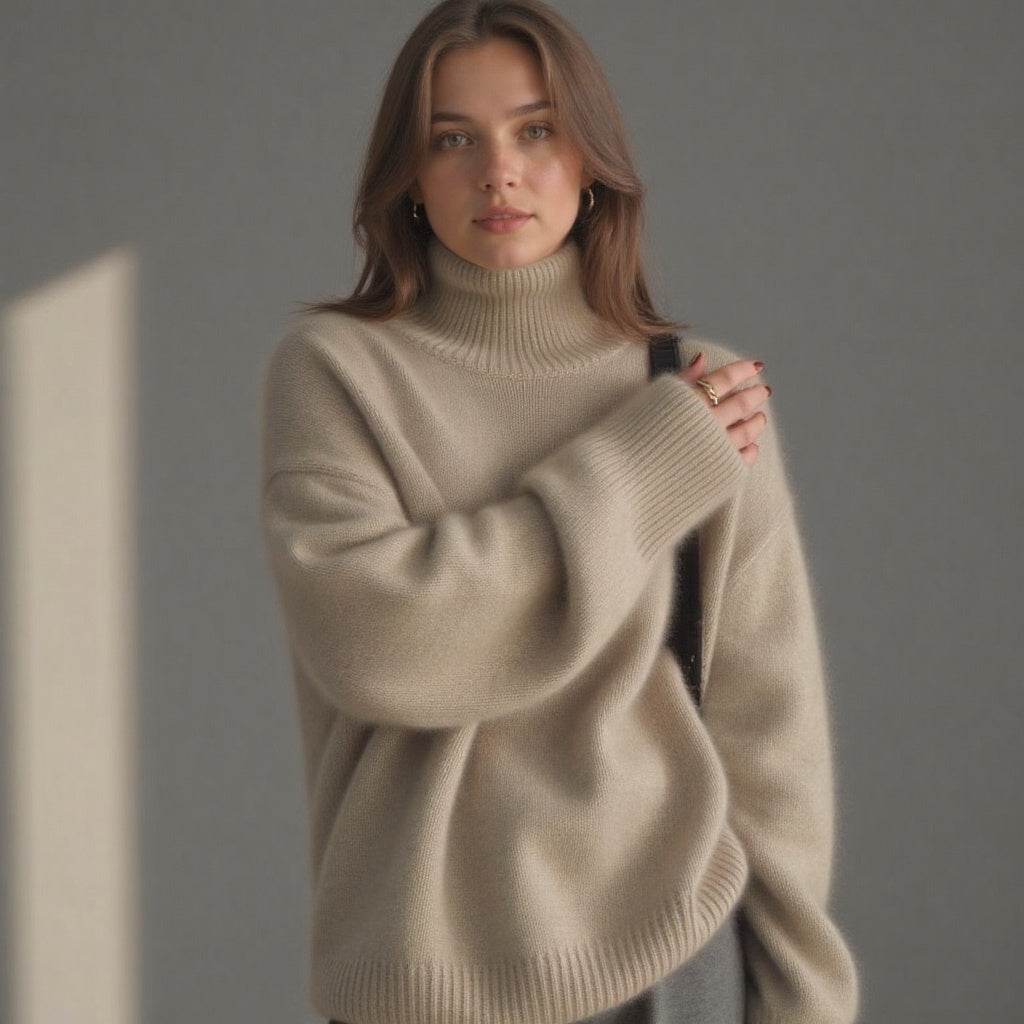 Pull Col Roulé Oversize en Cachemire - ElyGlam